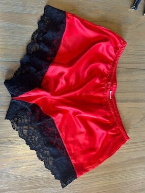 Red Satin Lace Trim Sleep Shorts